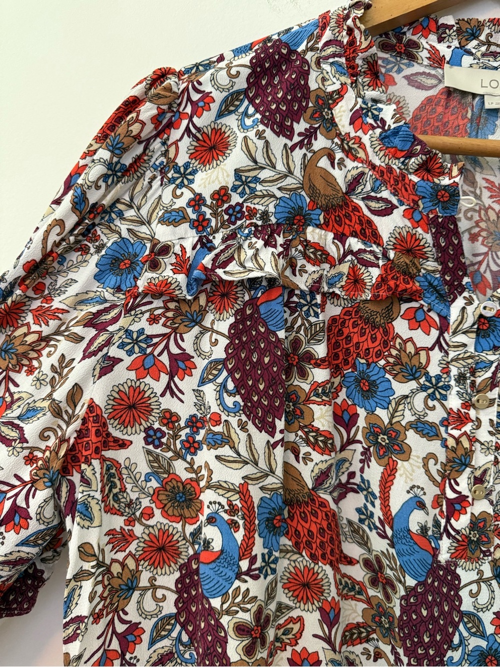 Loft Top Women’s Floral Peacock Ruffle Sleeve - Picture 10 of 14